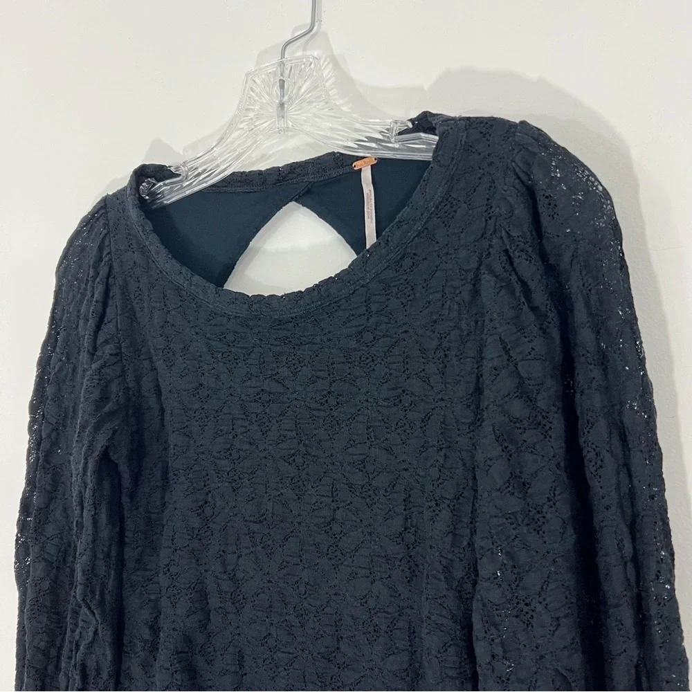 Free People Tea Time Top in Black Size XS Long Sleeve Blouse Lace